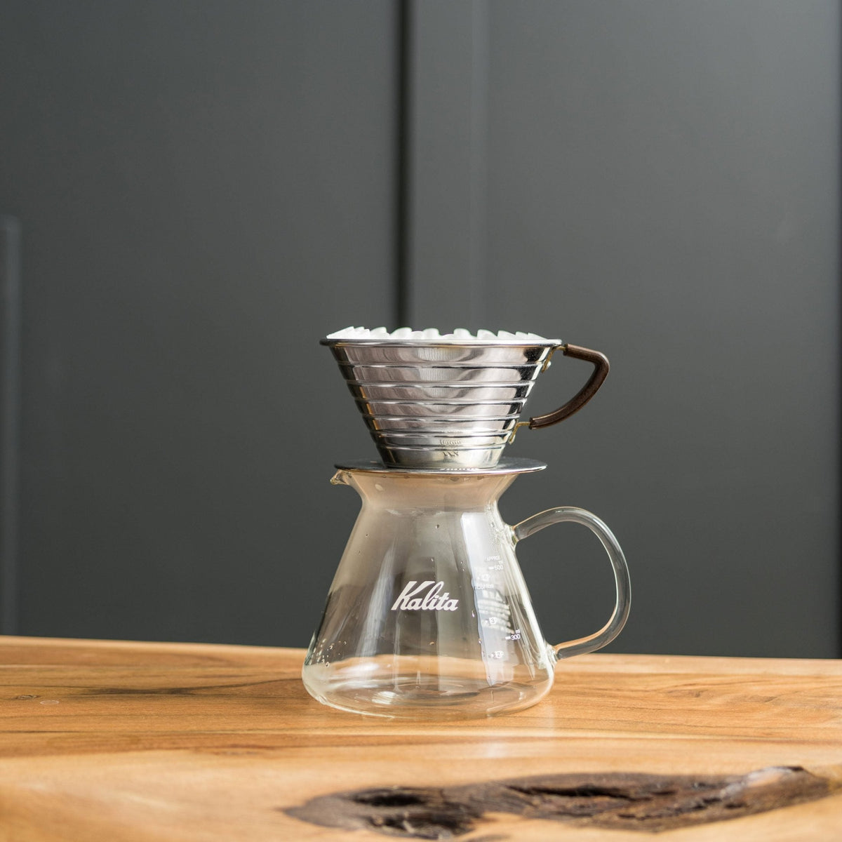 Kalita Wave 185 Stainless Steel Pour-Over Coffee Dripper - Flat-Bottom 3-Hole Brewer (2-4 Cups)