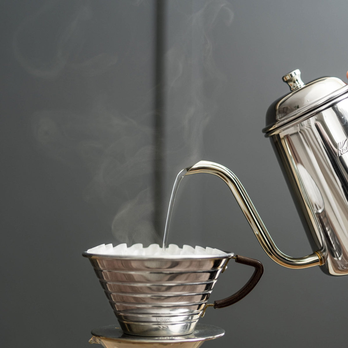 Kalita Wave 185 Stainless Steel Pour-Over Coffee Dripper - Flat-Bottom 3-Hole Brewer (2-4 Cups)